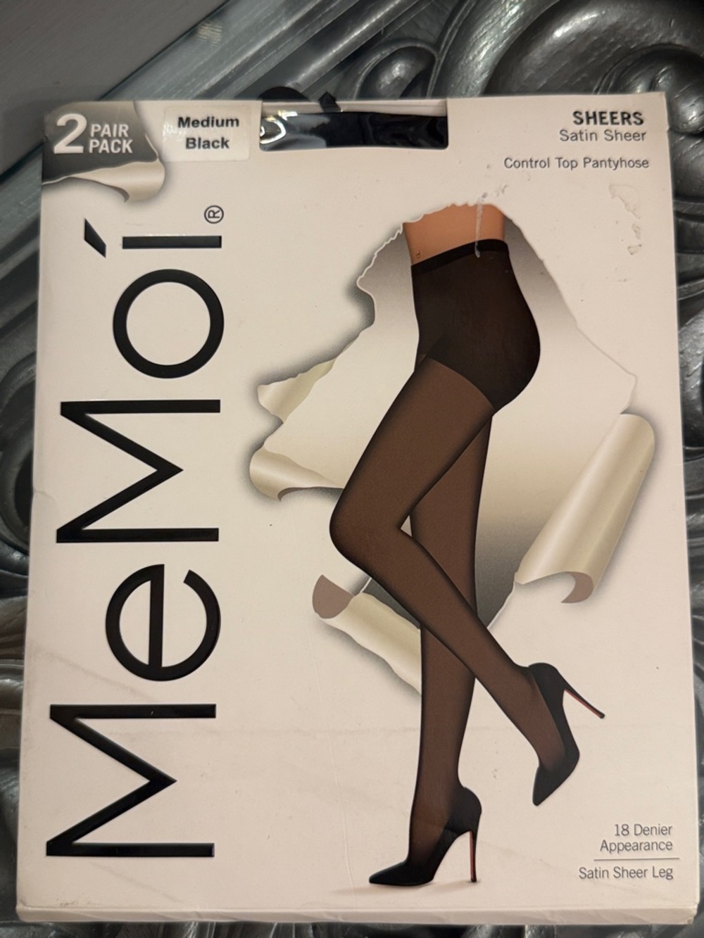 MeMoi Satin Sheers Medium 18 Denier Appearance Control Top Pantyhose Black